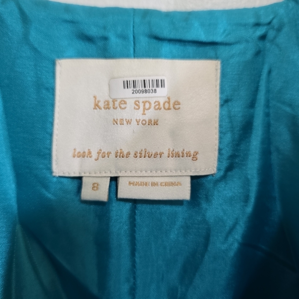 Kate Spade Linen Blend Blue Knee Length Dress 8 Notch Neck Pleat Waist Side Zip - Picture 7 of 8